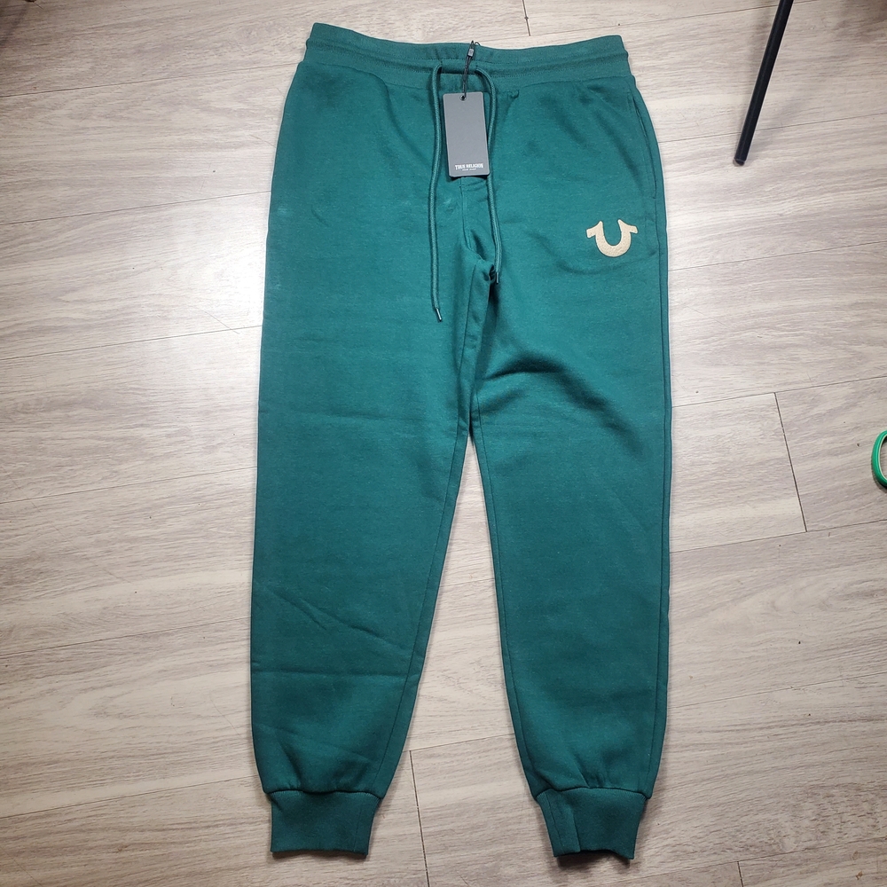 NEW True Religion Emerald Green Joggers with Drawstring Waist Mens Medium Green